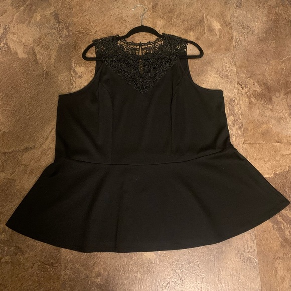 MXM Black Peplum Top with Lace Collar - 3X - Picture 2 of 7